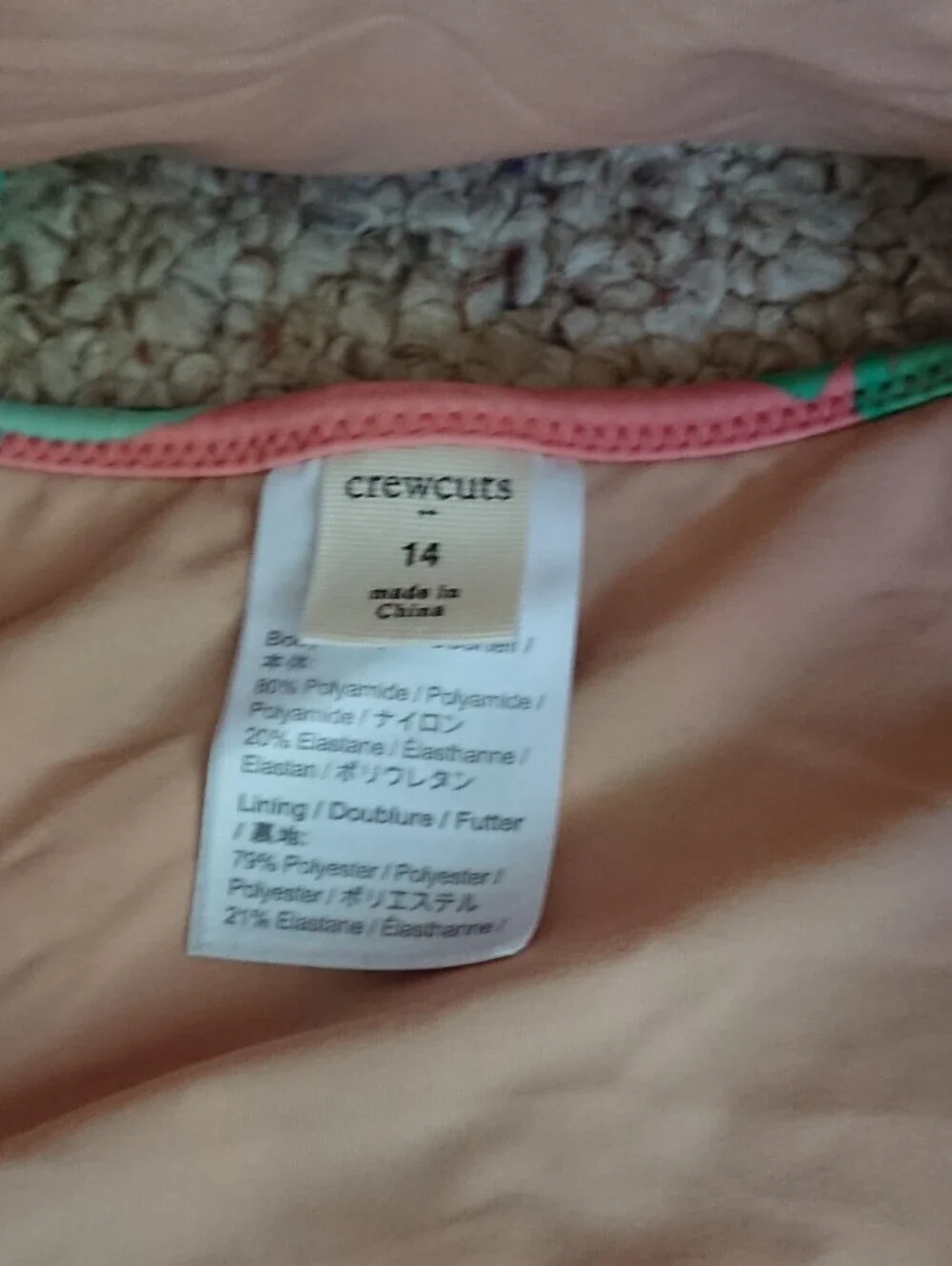 J. Crew CREWCUTS Pink & Green Tropical Leaf Two-Piece Swimsuit size 12-14